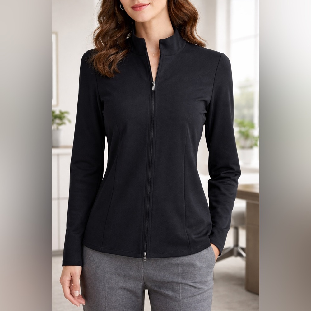 Eileen Fisher Women S Black Viscose Nylon Spandex Double Zip Jacket Top Stretch‎